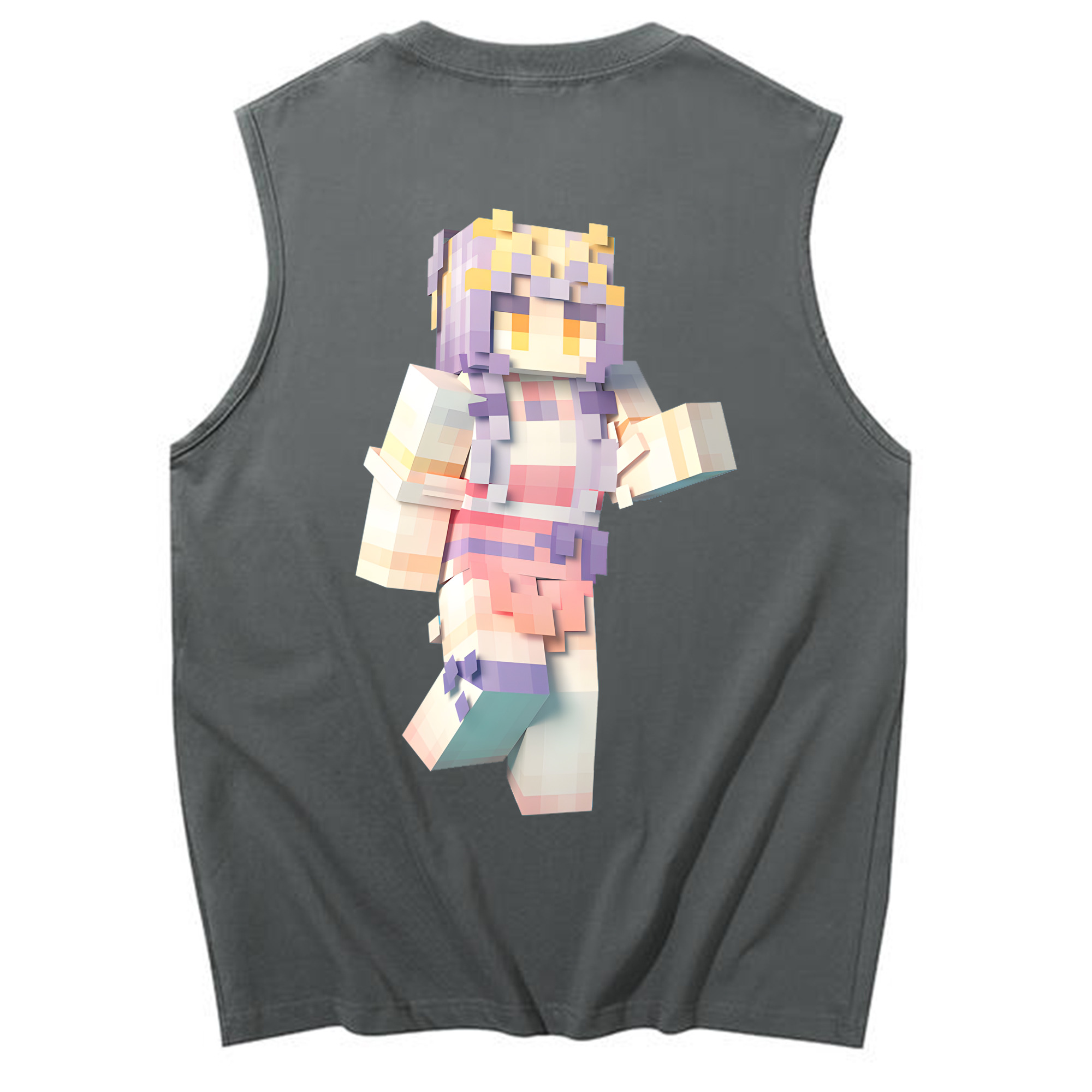 （画像用） マインクラフト ブロックの世界 Minecraft MC Block world コットン100％タンクトップ（背面プリント）
